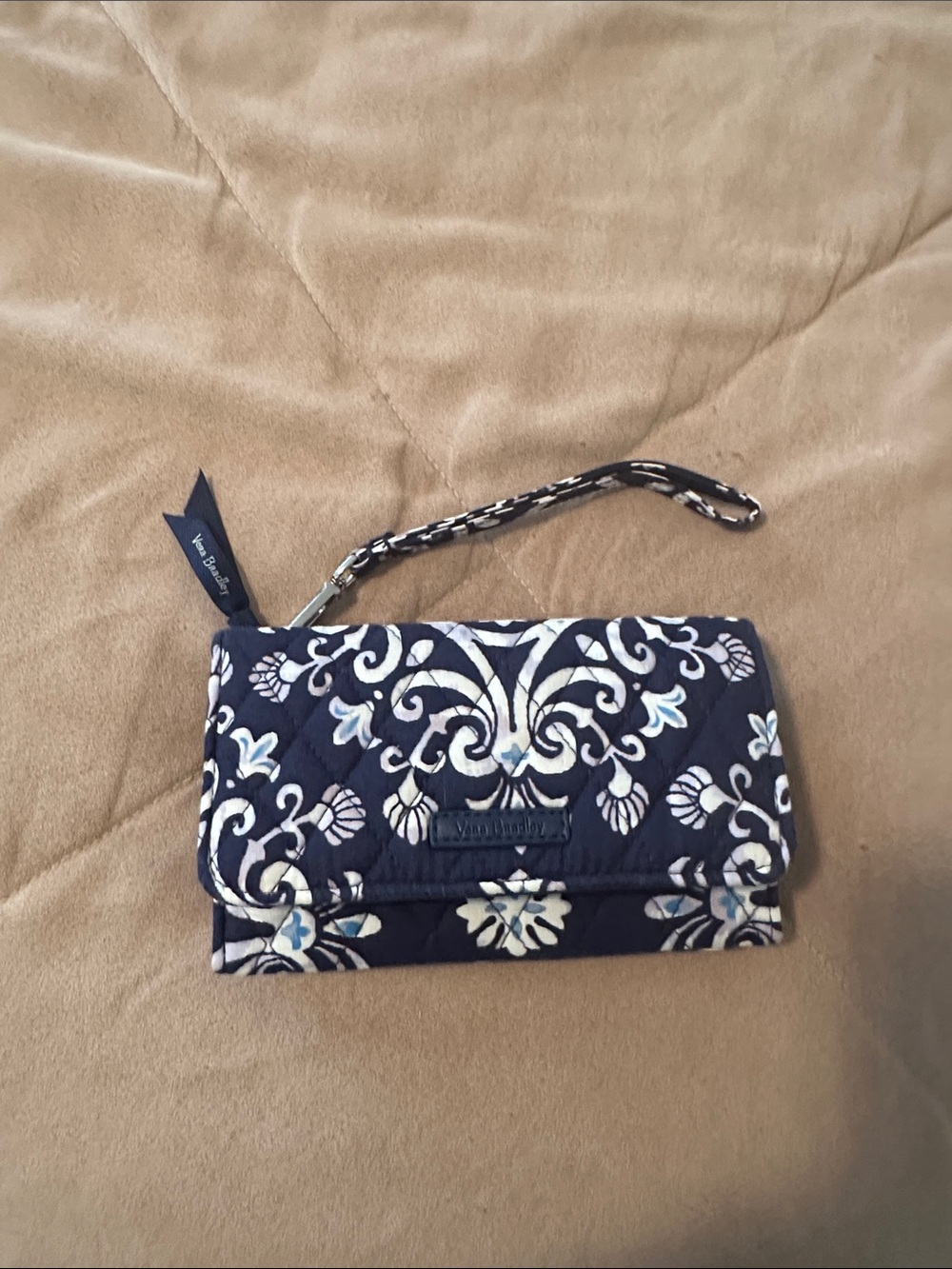 Vera Bradley Navy Floral-Scroll Quilted Wristlet Wallet